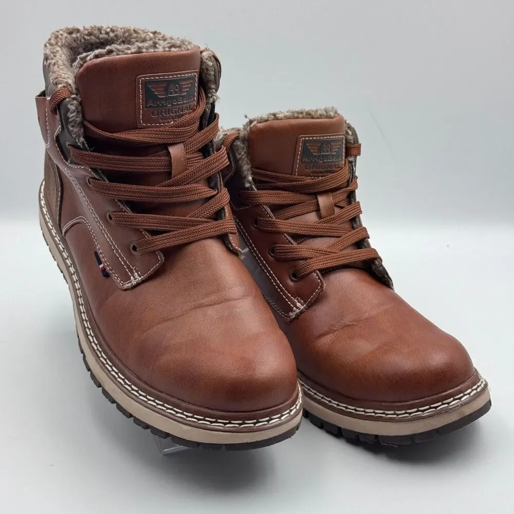 Arrigo Bello Mens 8 Brown Leather Fur Lined Hiker Boots AM9058-3